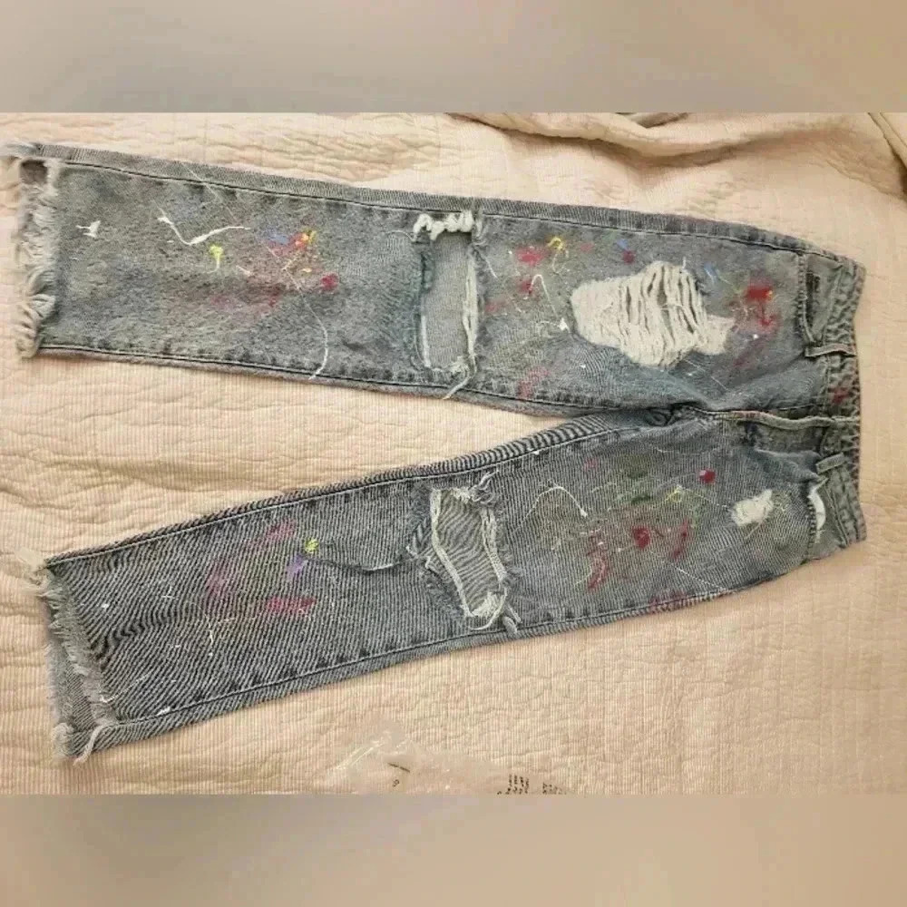 Carmar denim painted distressed jeans